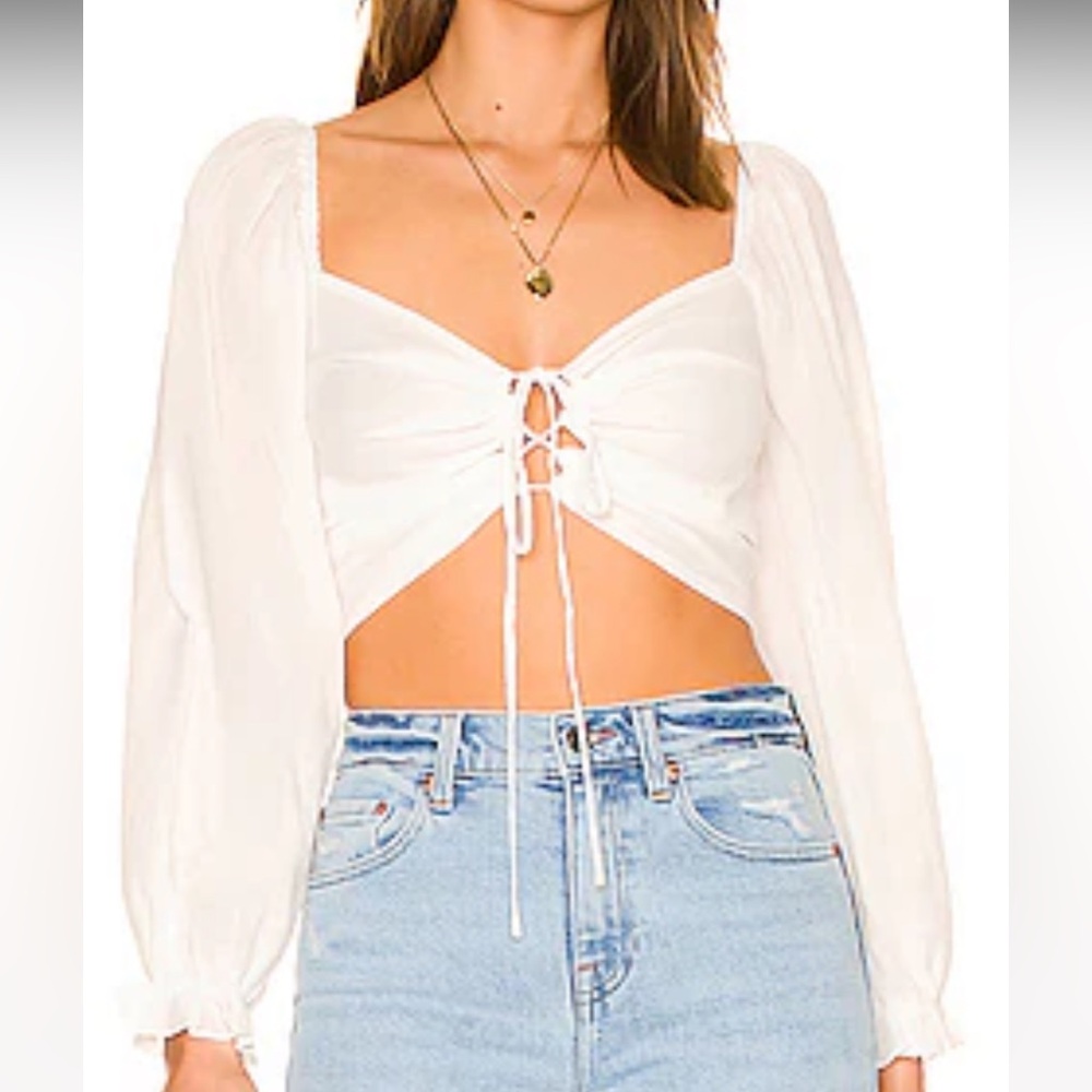 ASTR The Label Ivory Cutout Tie-Front Long-Sleeve Crop Top Size Small